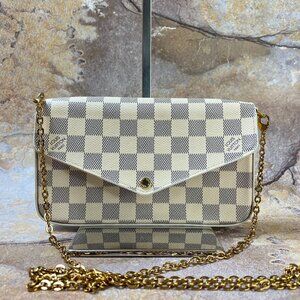 Louis Vuitton Felicie Pochette Damier Azur Chain Shoulder Bag Rose Pochette